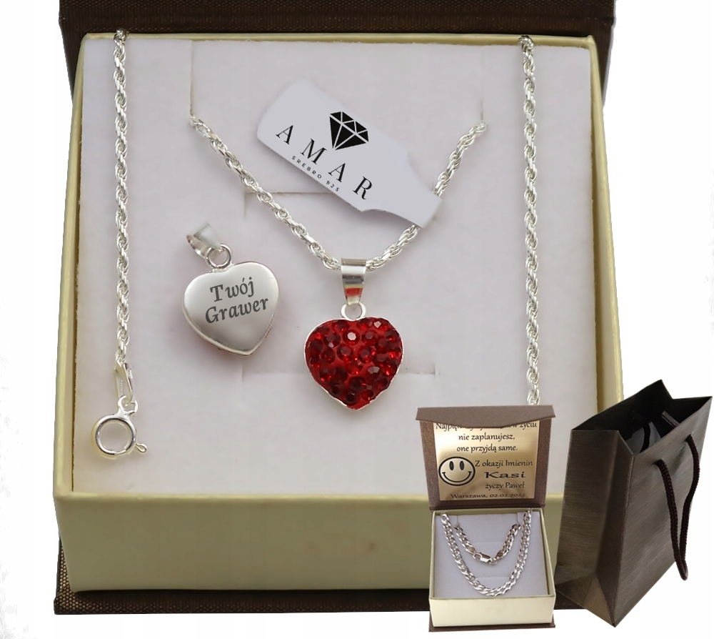 Stříbrný Plný Řetízek Dámský Kordel Srdce Ryzost 925 Gravírování Bonus