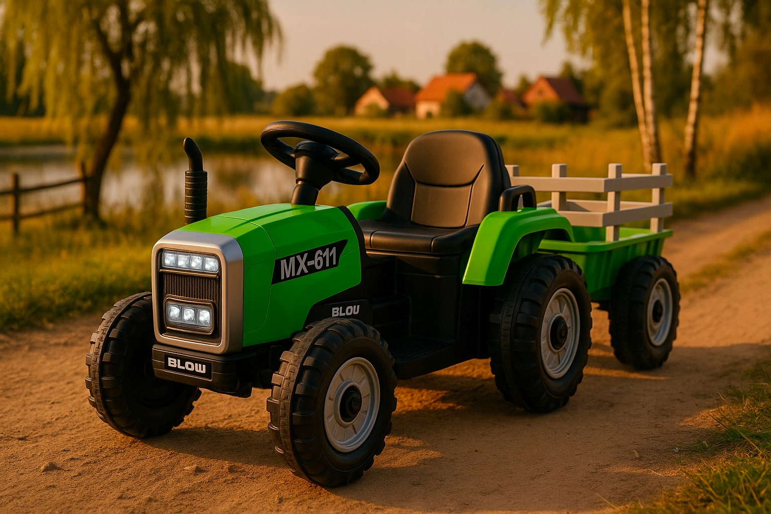 TRAKTOR na akumulator z przyczepką LED muzyka PREZENT dla dziecka zielony