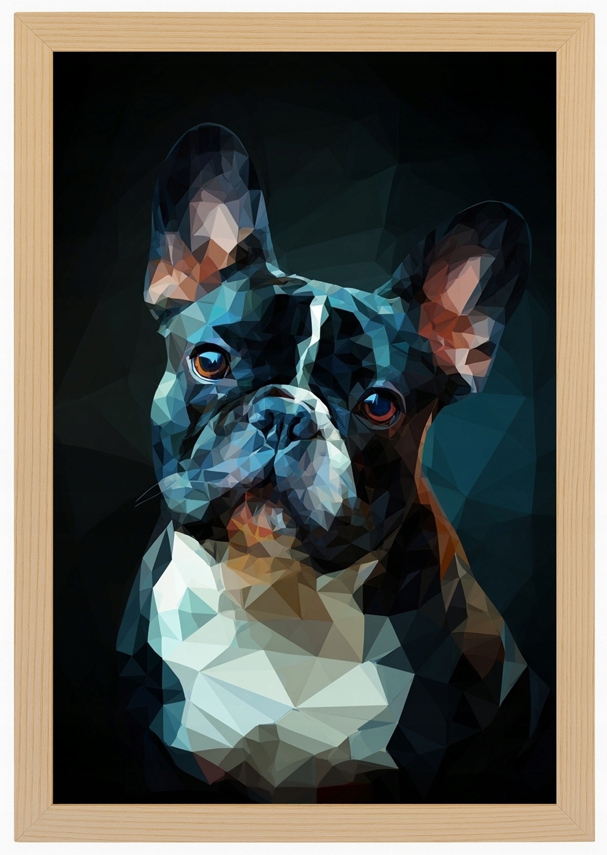 Plakát Rámeček Dřevěná Grafika Nízkopolygametrie Geometrie Pes Bulldog 3D 40x60