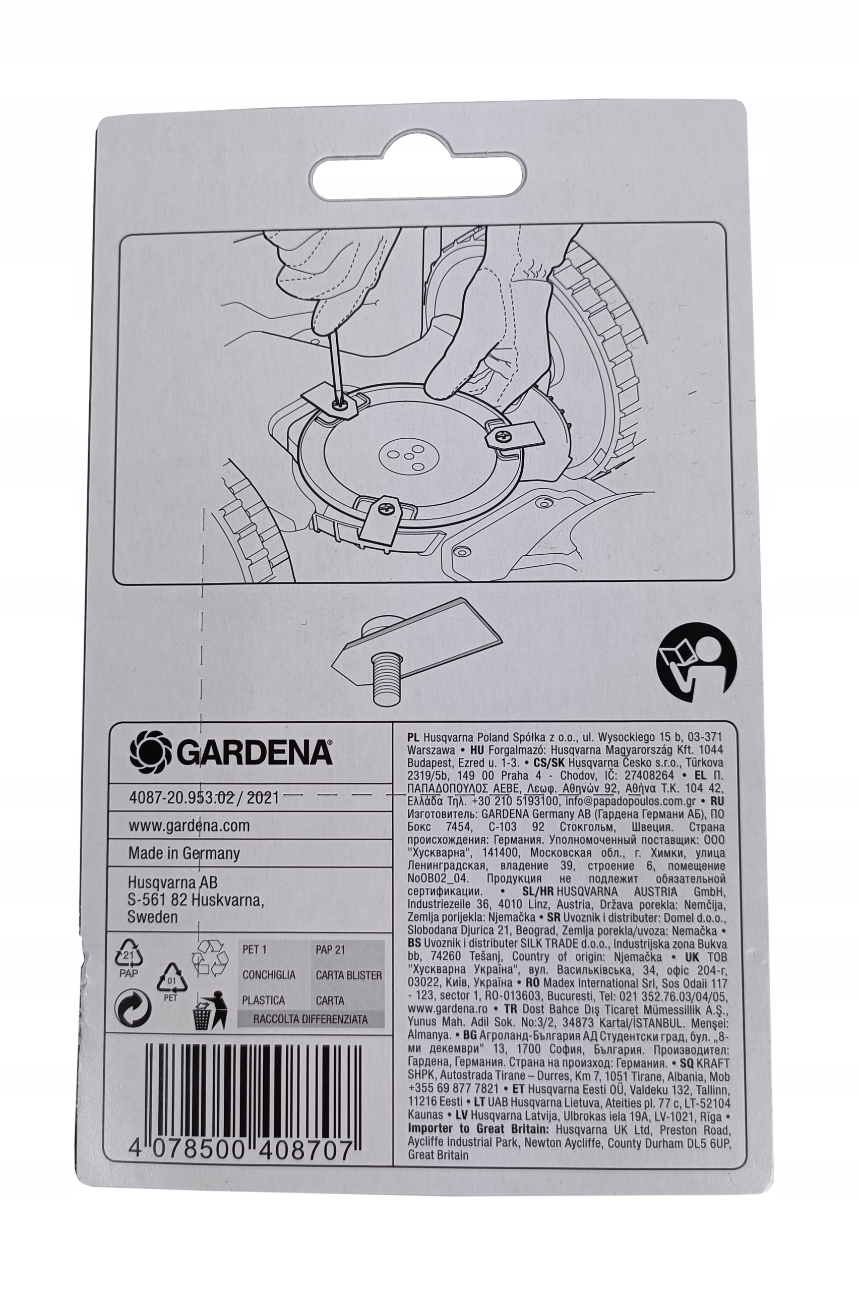 Gardena 4087 ostrza do robota koszącego zestaw noż Rodzaj nóż