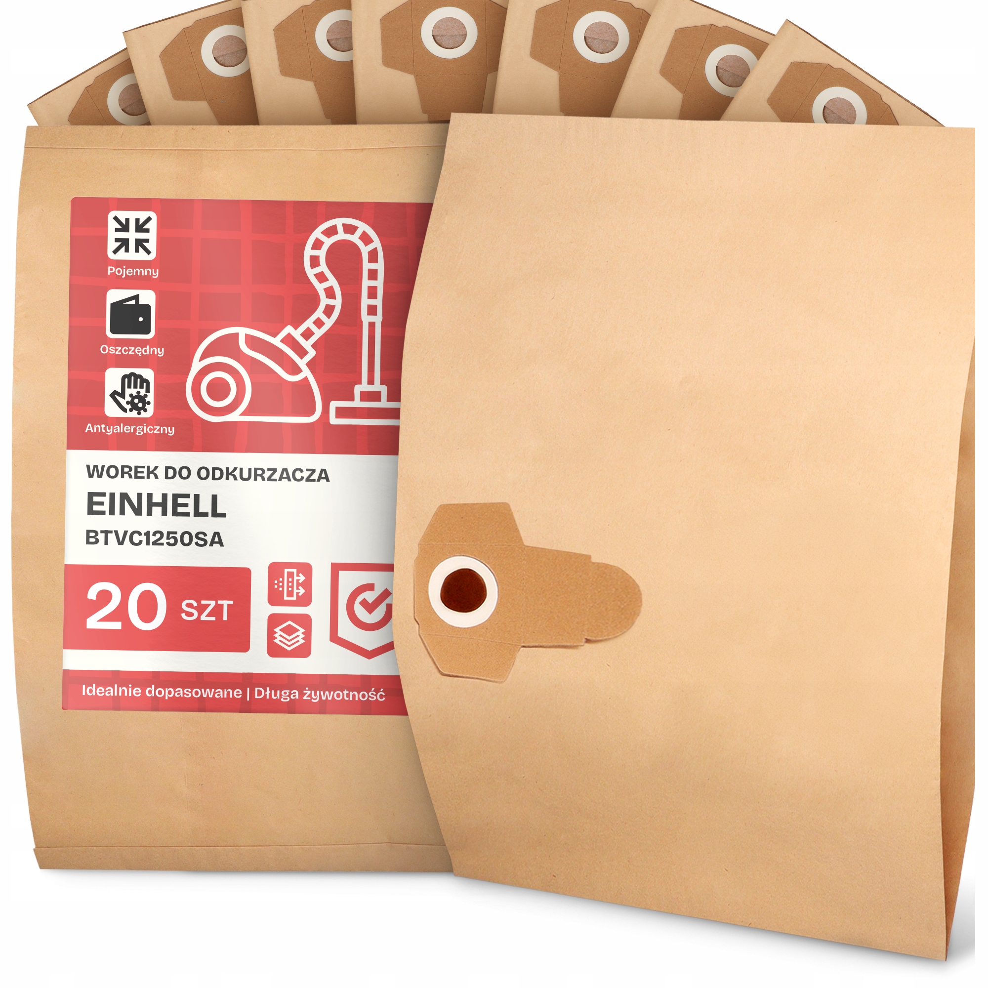 20 x Sáček Do Vysavače Einhell BTVC1250SA Papírový 2-vrstvový Sáček 2A