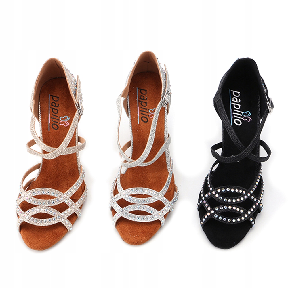 BUTY DO TAŃCA TANECZNE Z CEKINAMI SZAMPAŃSKIE 9cm Rozmiar 38