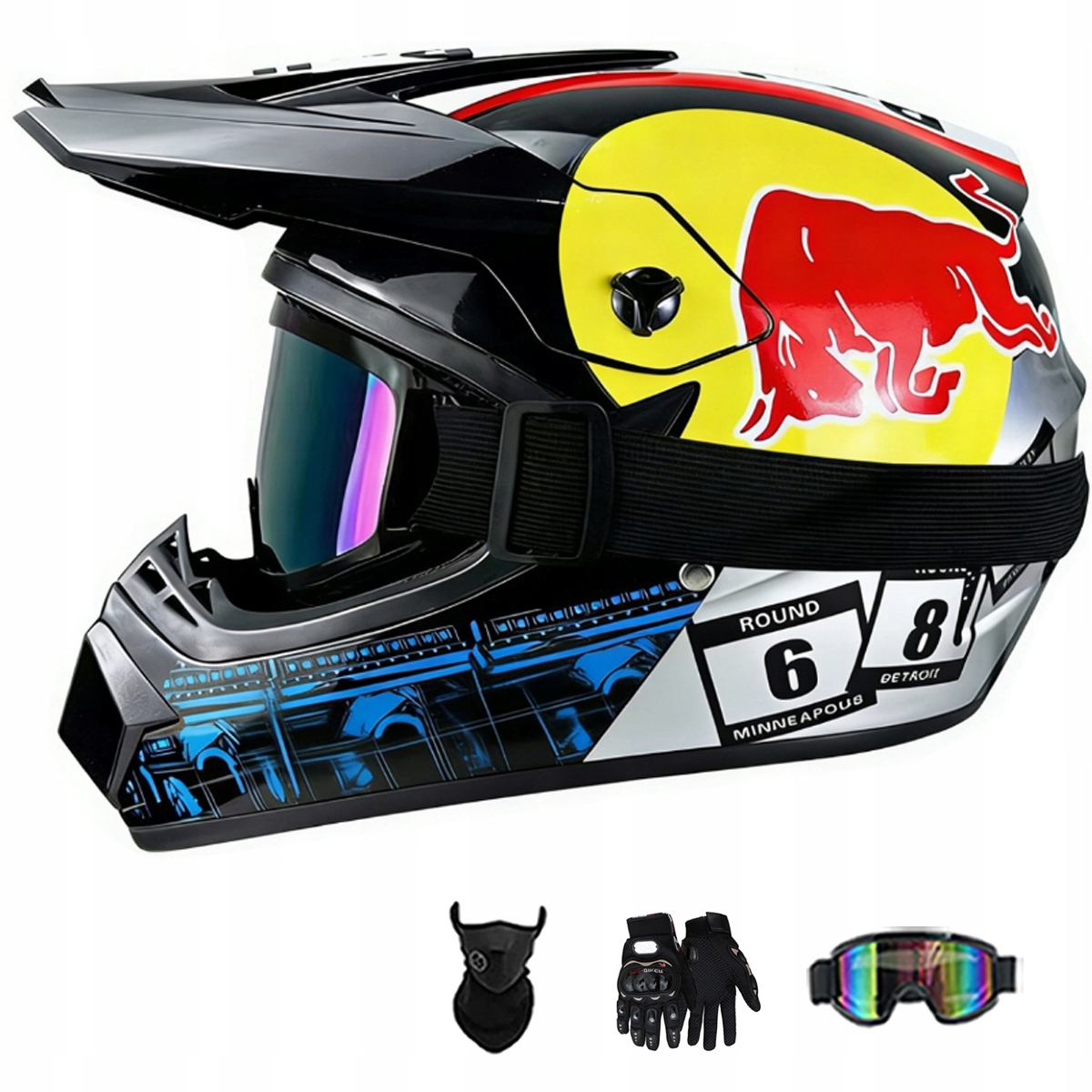 Motocyklová Přilba Lehká Enduro Quada Brýle Rukavice Maska XL