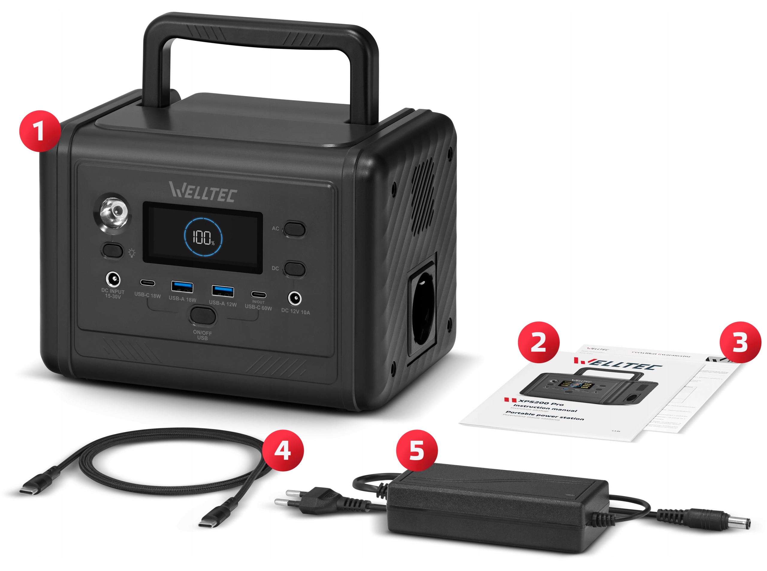 ЕЛЕКТРОСТАНЦІЯ WELLTEC XPS200 PRO | 200/400 Вт | 154 Вт·год | СВІТЛОДІОДНЕ ОСВІТЛЕННЯ Ємність акумулятора 154