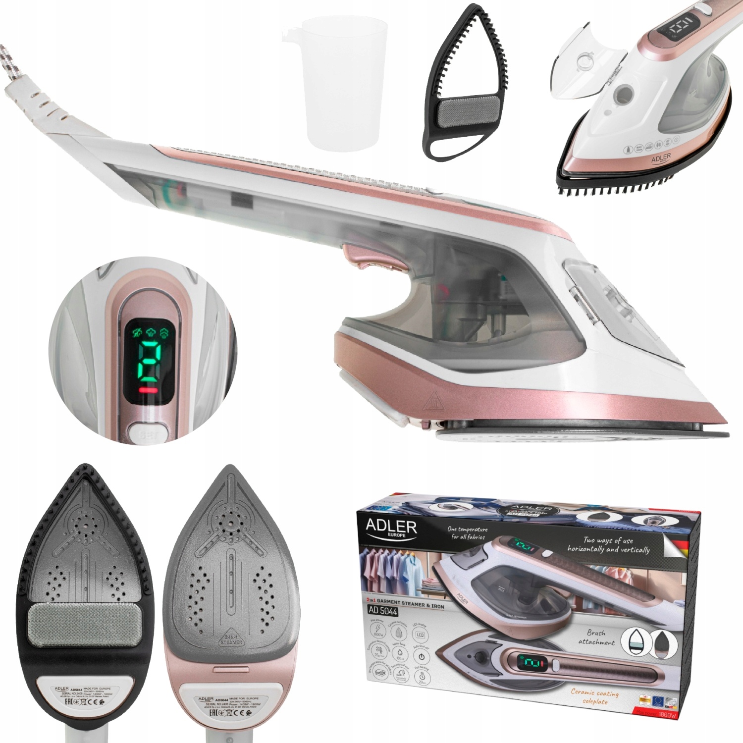 Parní žehlička Steamer na oblečení Led Žehlička 2v1 1800W Regulace nástavec Adler