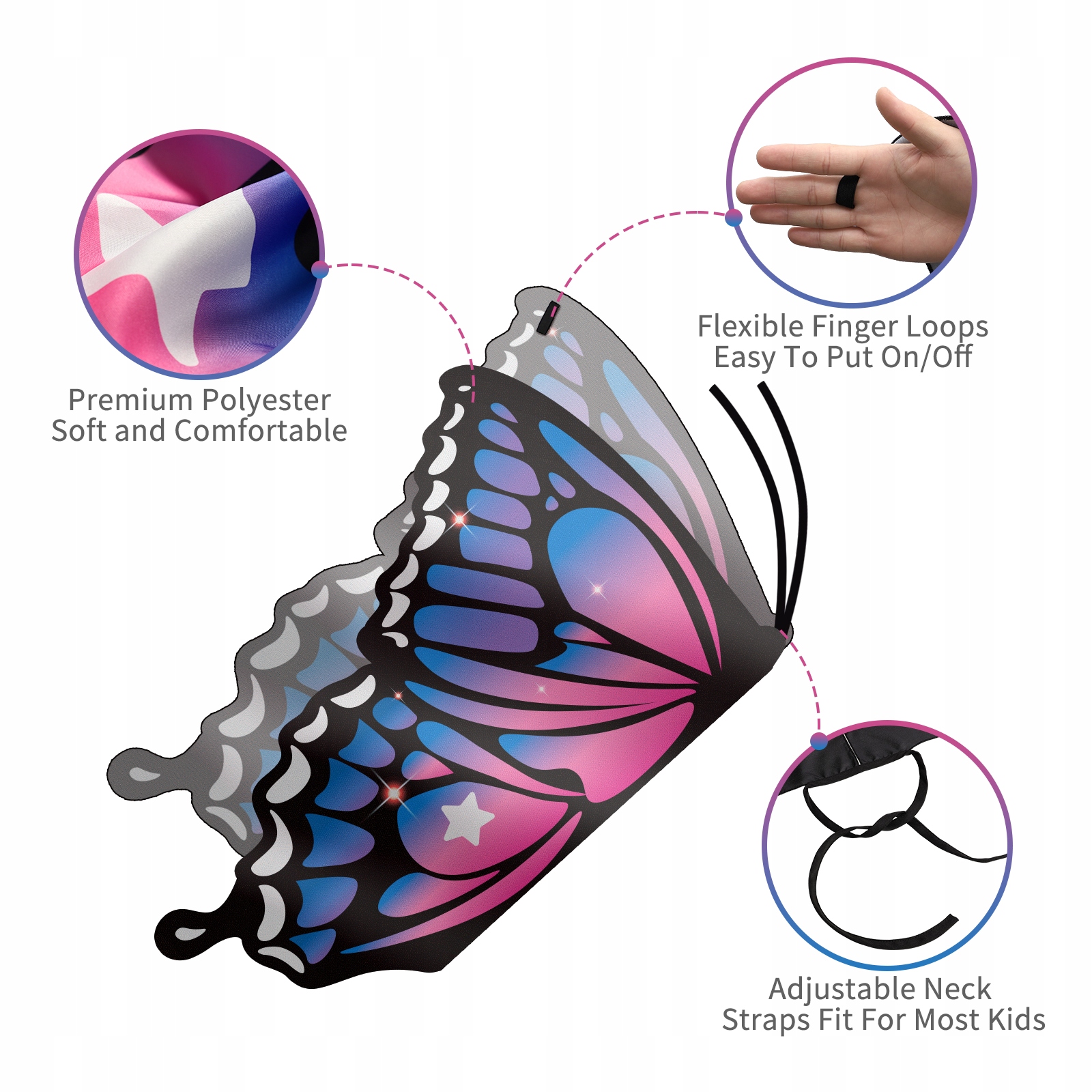 ZESTAW SKRZYDEŁ MOTYLI CZAPKA Z ANTENKAMI I MASKĄ KORONKOWĄ Kolor wielokolorowy