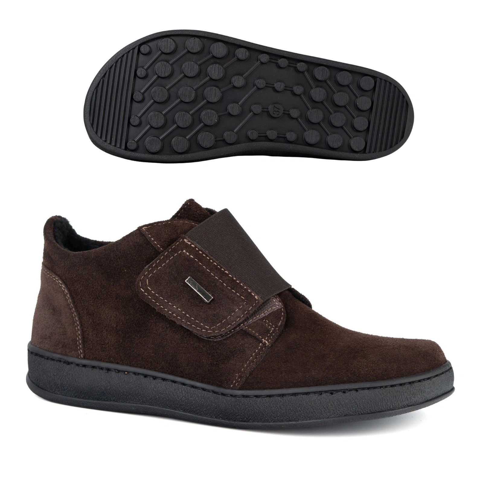 Dámské kotníkové boty typu barefoot friendly na suchý zip Lia 1343, hnědá barva, velur, velikost 38