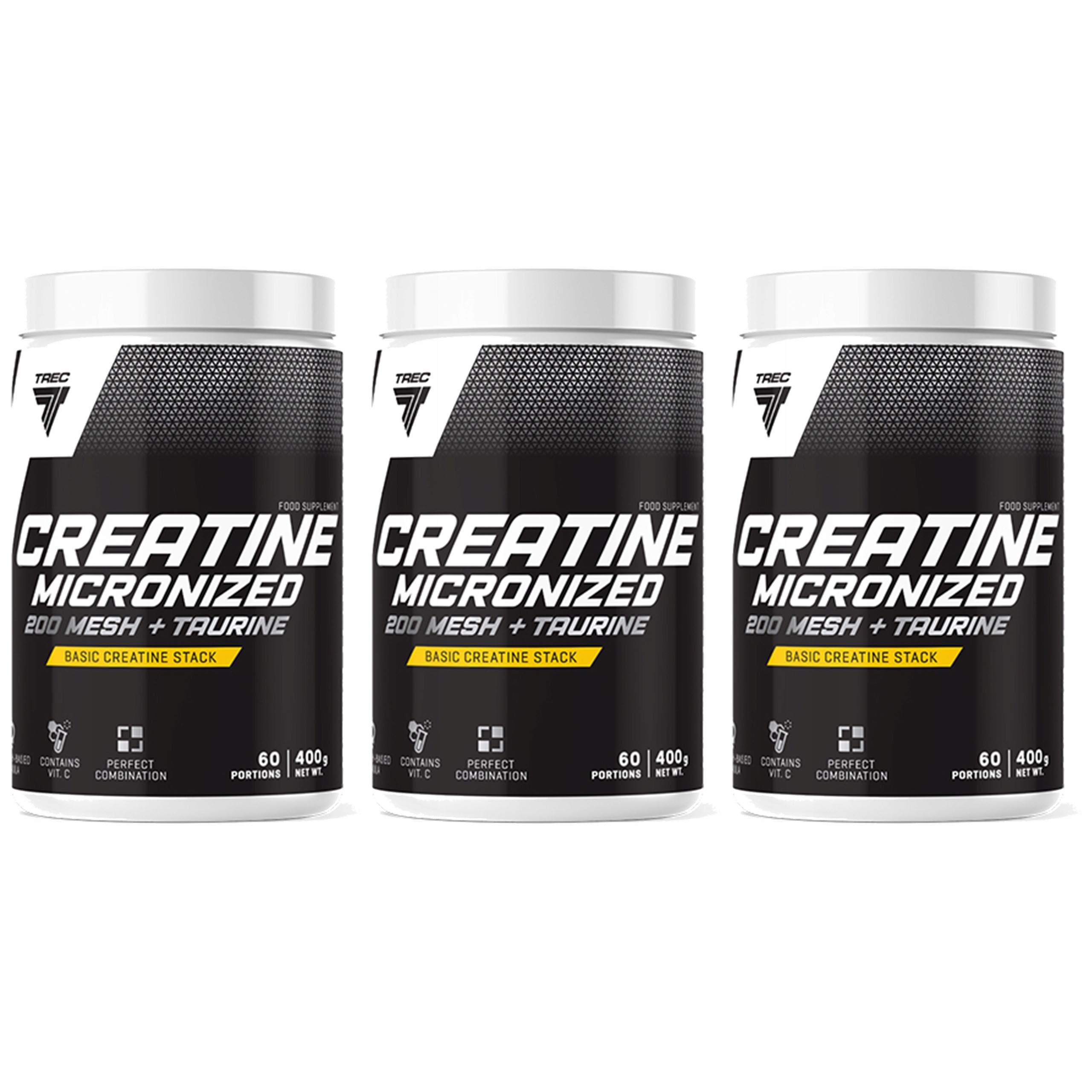 3x Trec Creatine Micronized 200mesh Taurine 400g Síla Muscularní hmota