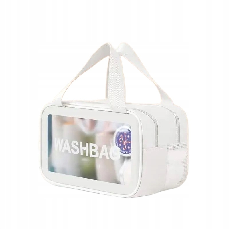 Pojemna Kosmetyczka Wodoodporna Dwie Komory Washbag Biała 28x17x15 cm