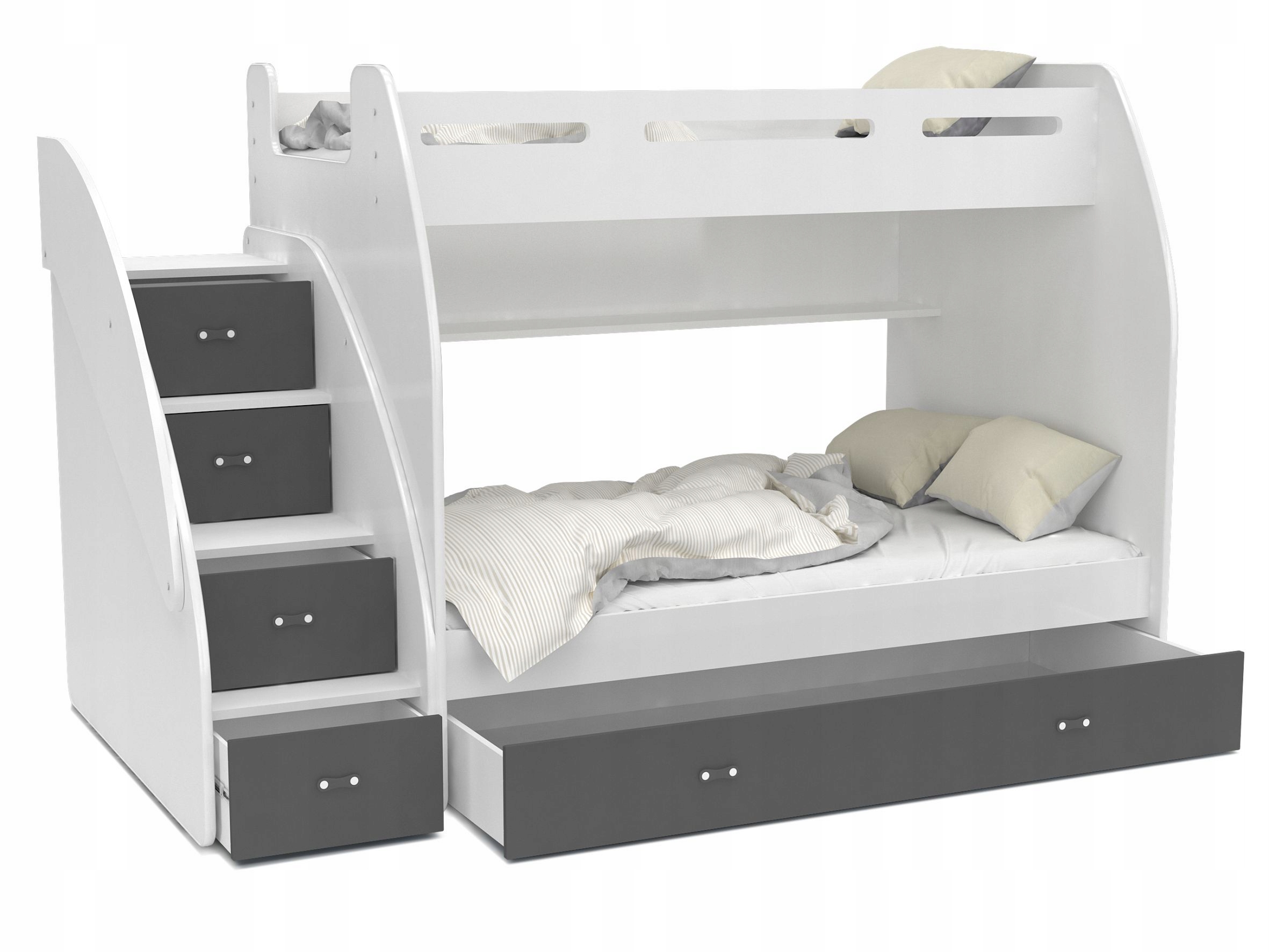 двухъярусная кровать ДЖОЗИ серый лестницы ящики