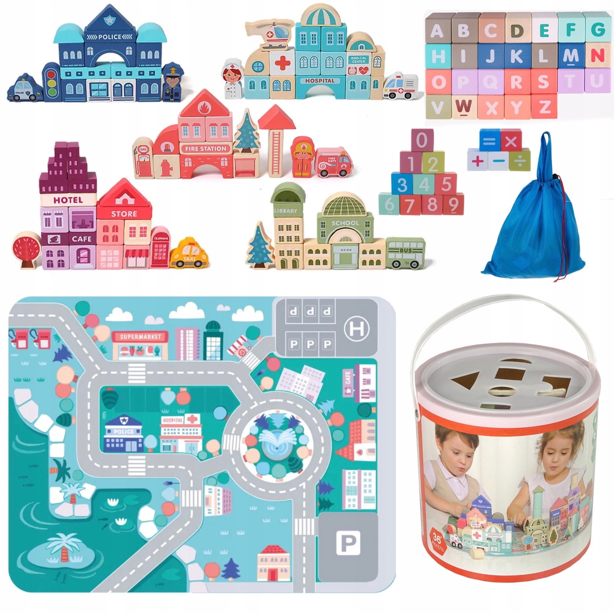 

Drewniane Klocki Miasto Auta Puzzle Zestaw 115EL