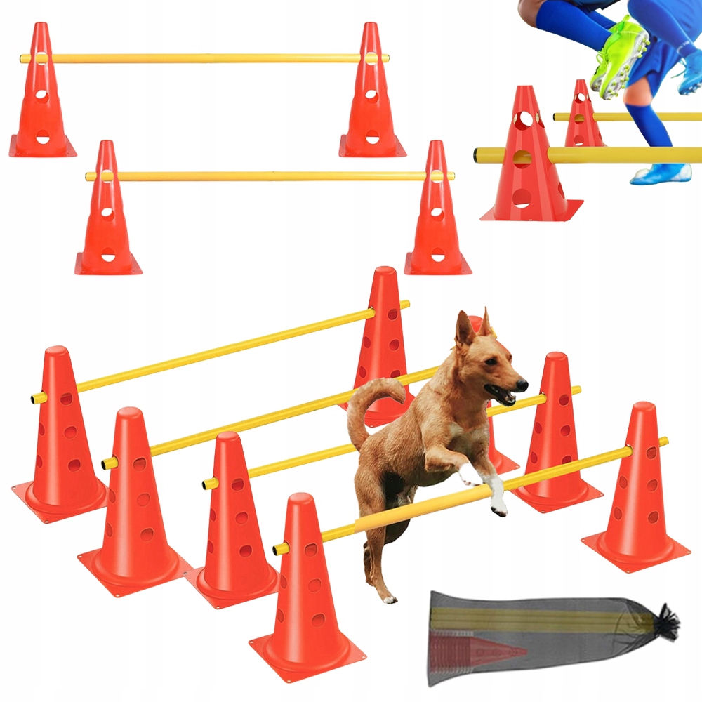 18W1 Set Koordynacyjny Treningowy 12 Pachołków 32CM Z Otworami +6 Tyczek 1M