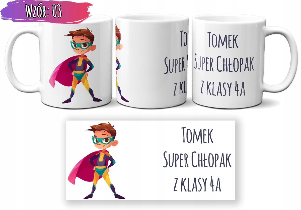 KUBEK Z IMIENIEM DZIEŃ CHŁOPAKA! PREZENT SZKOŁA KLASA! Z KARTONIKIEM! Marka inna