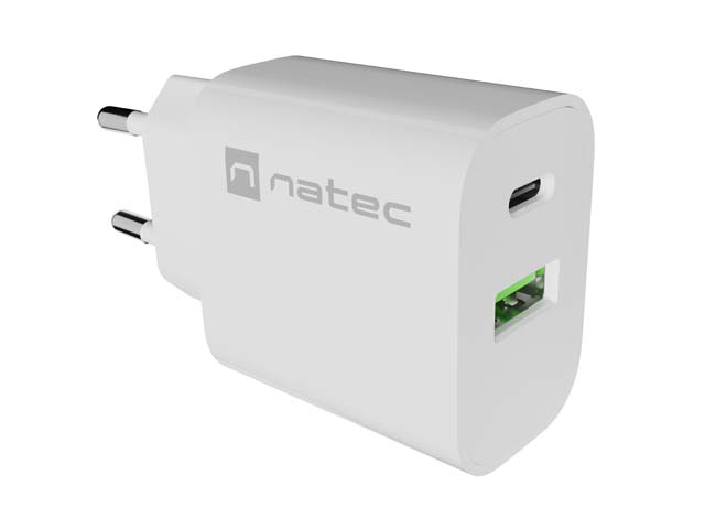 Ładowarka sieciowa Natec Ribera 1x Usb-a 1x Usb-c 20w biała