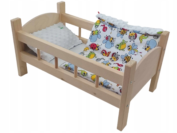 ŁÓŻECZKO DREWNIANE dla lalek DUŻE +POŚCIEL