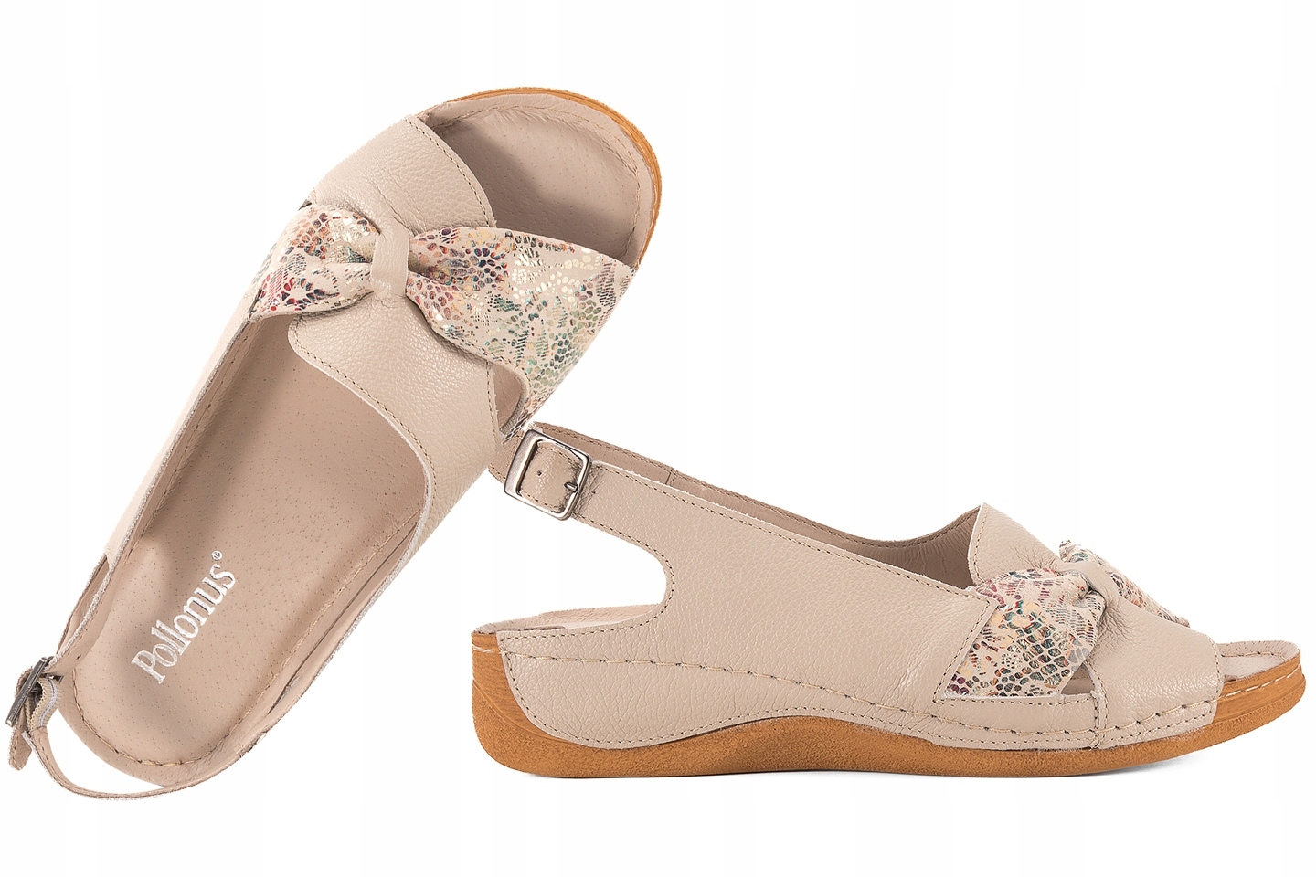 Pollonus 1764 Dámské Kožené Sandály Komfort Koturn Pu béžové 41 Béžová