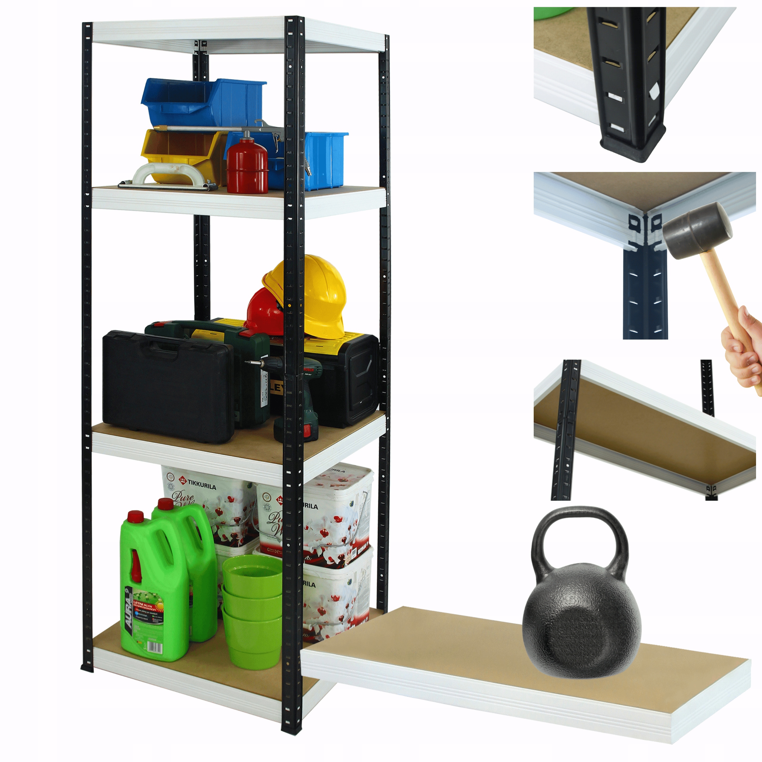 Kovový skladový regál s garážovým stojanom Helios 180x35x35 cm 4Px175 kg Pl