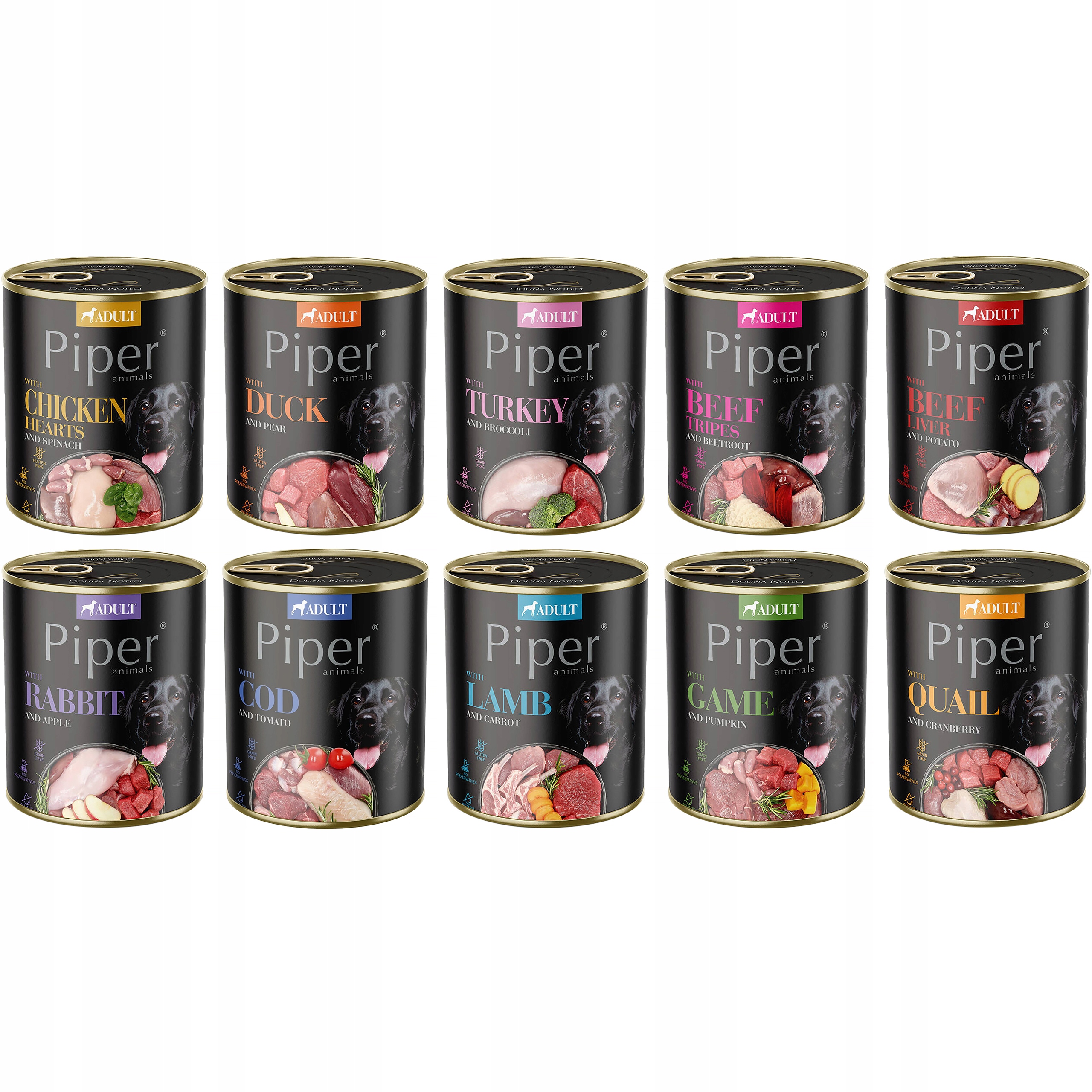 Levně Piper Dolina Noteci Mix chutí 10 x 800 g Dobré Vlhké Krmivo Pro Psa