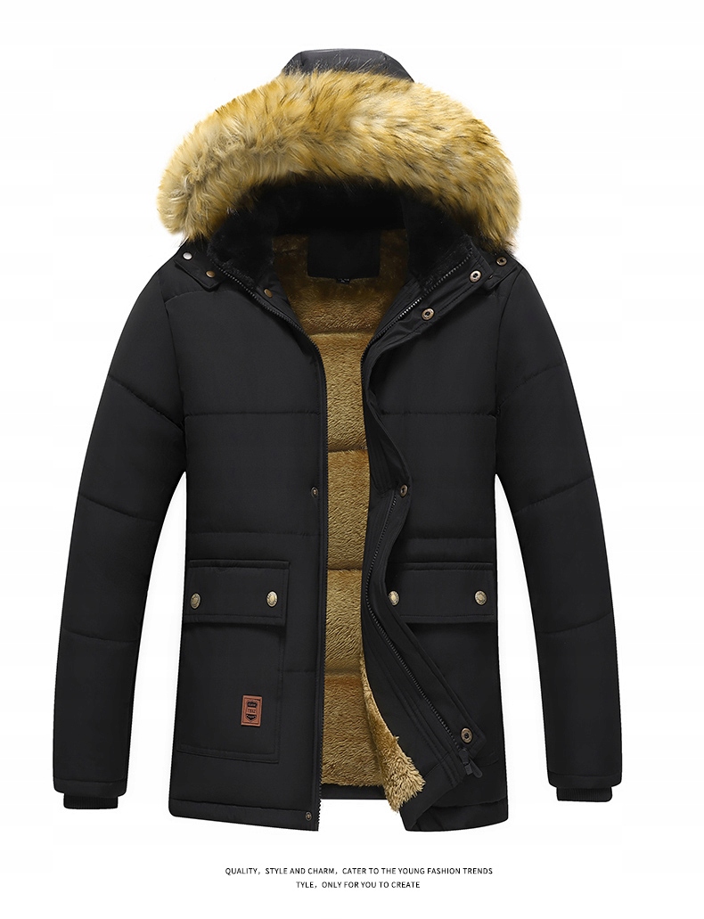 KURTKA MĘSKA ZIMOWA PARKA DŁUGA PŁASZCZ Z KAPTUREM OCIEPLANA GRUBA CIEPŁA Marka bez marki