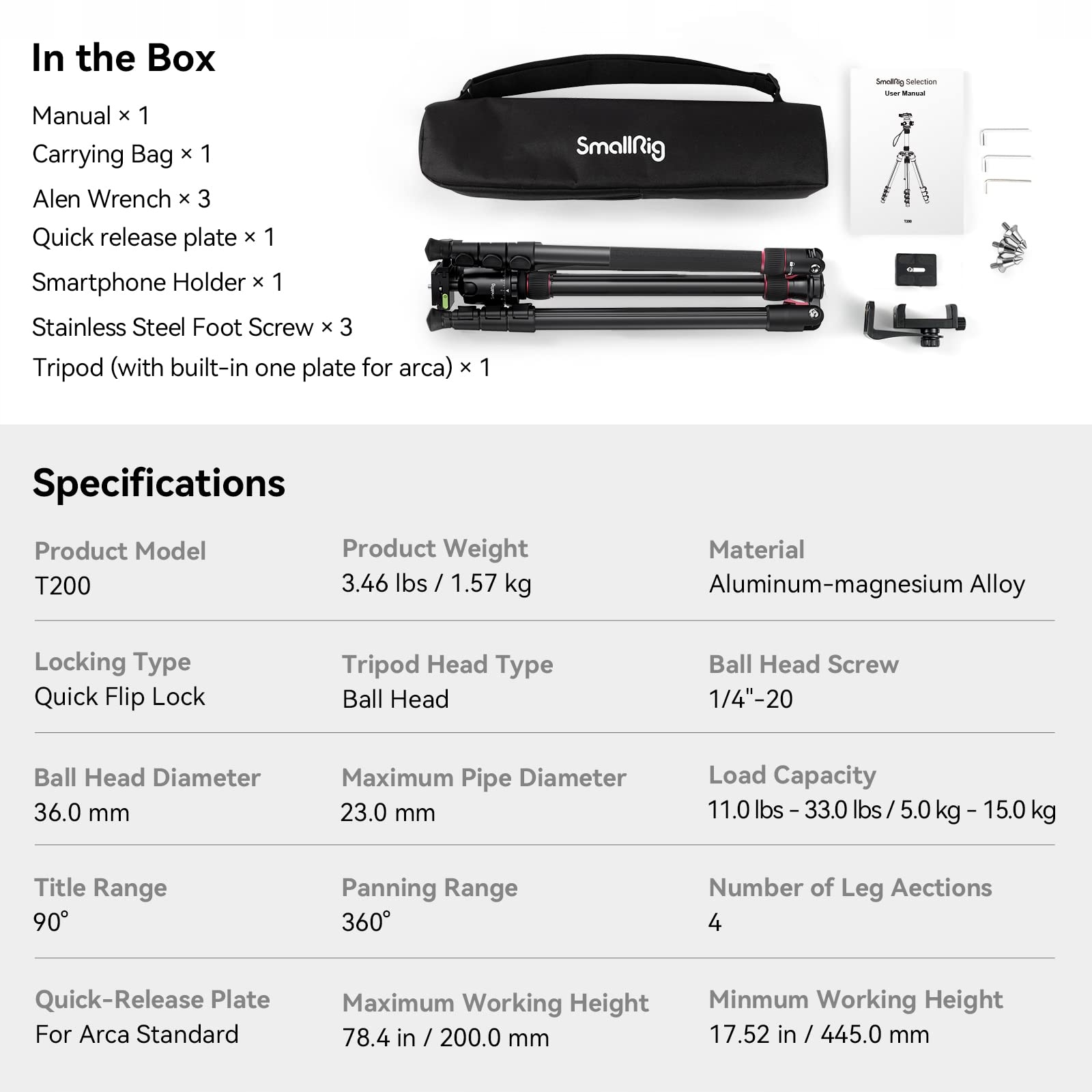 SMALLRIG Statyw Kamerowy 200cm z Głowicą Panoramiczną 15kg Obciążenie — miniatura 9