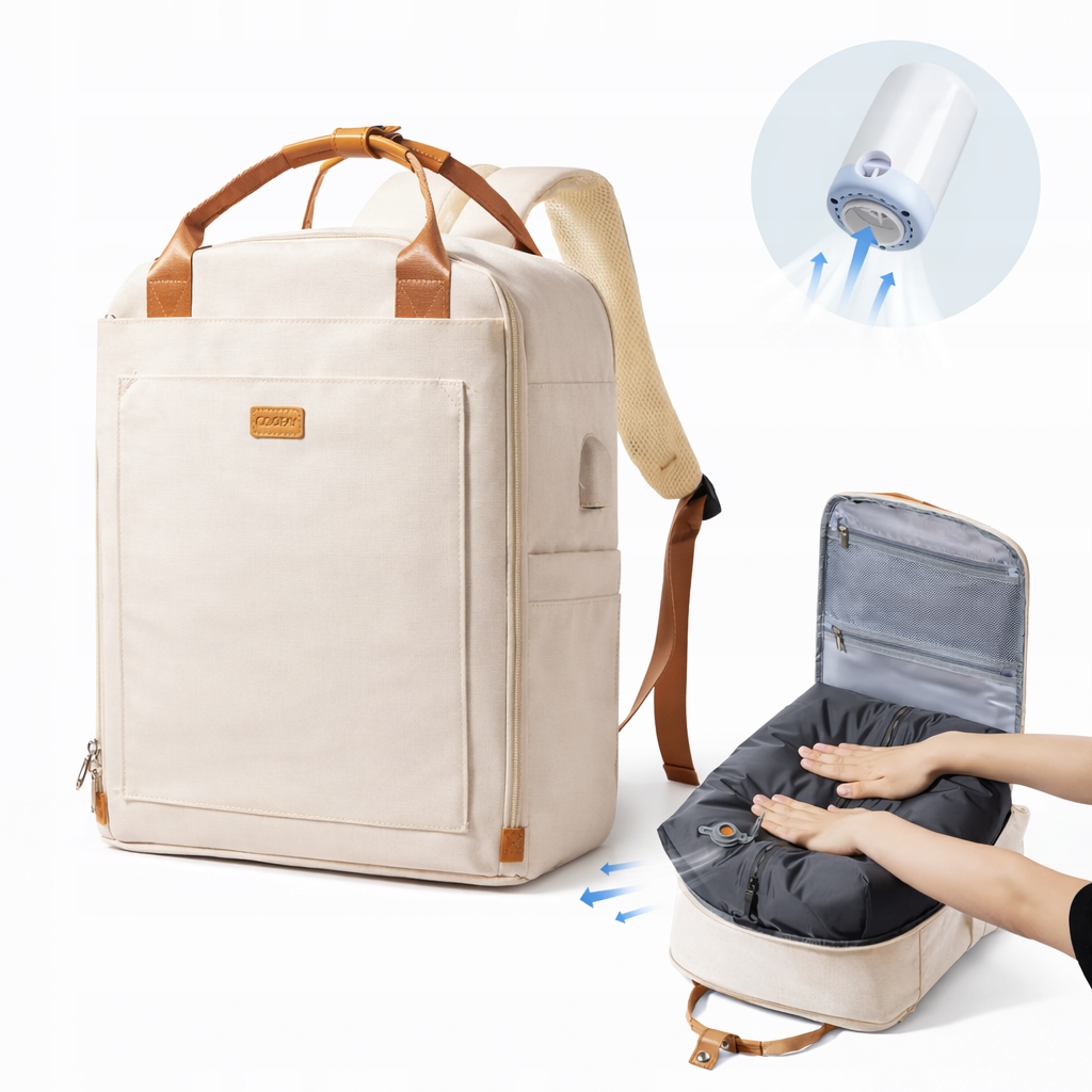 Batoh kompresní batoh béžový polyester 45x18x30 cm s pumpičkou