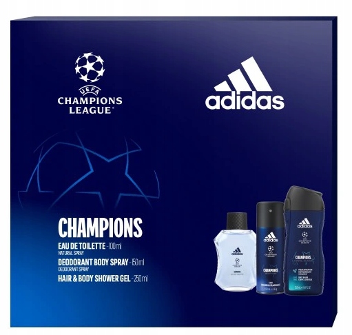 2x Adidas Uefa Men Zestaw Edt 100ml Spray 150ml Żel 250ml