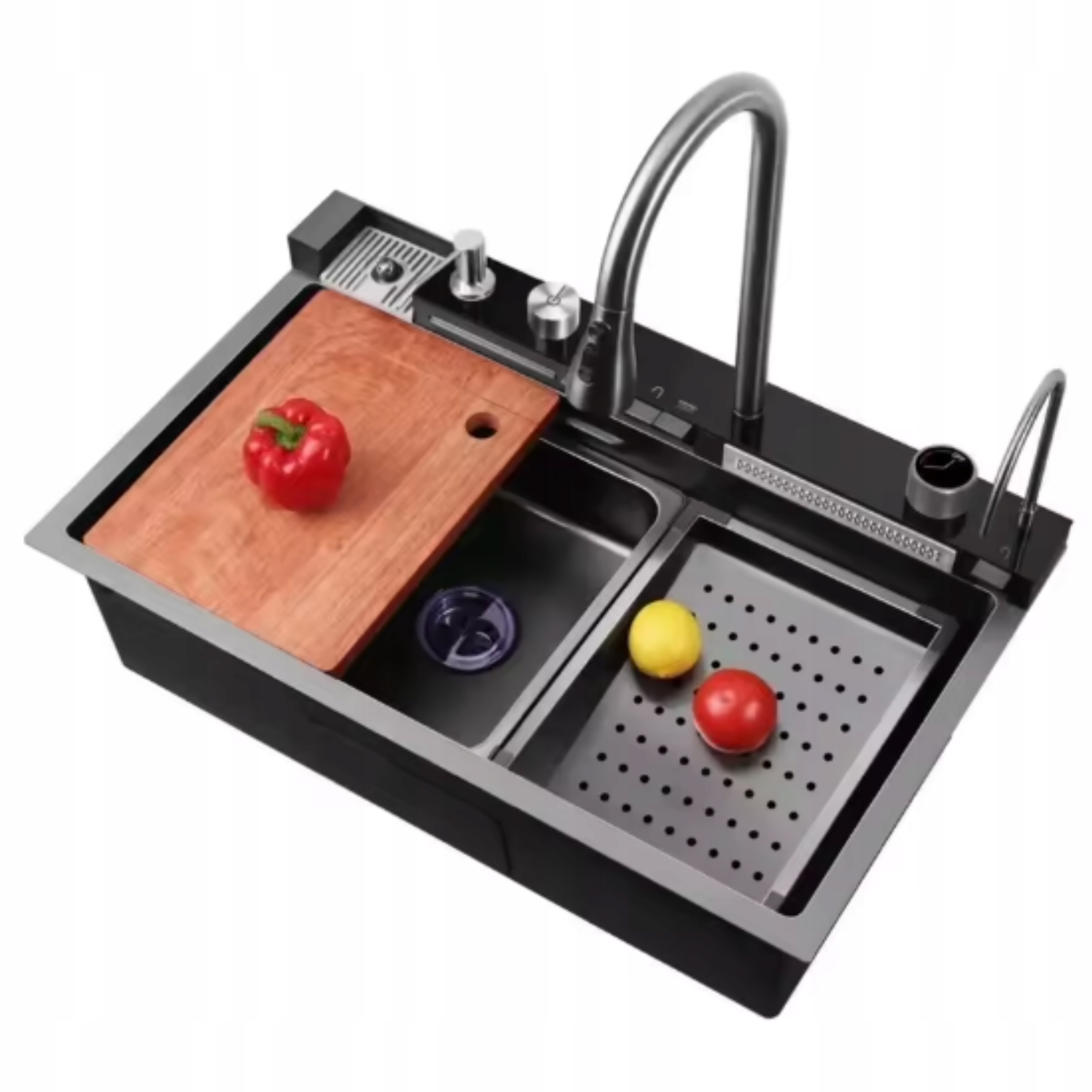 Jednokomorový dřez 75x46 cm Multifunkční s digitálním kohoutkem Vodopád