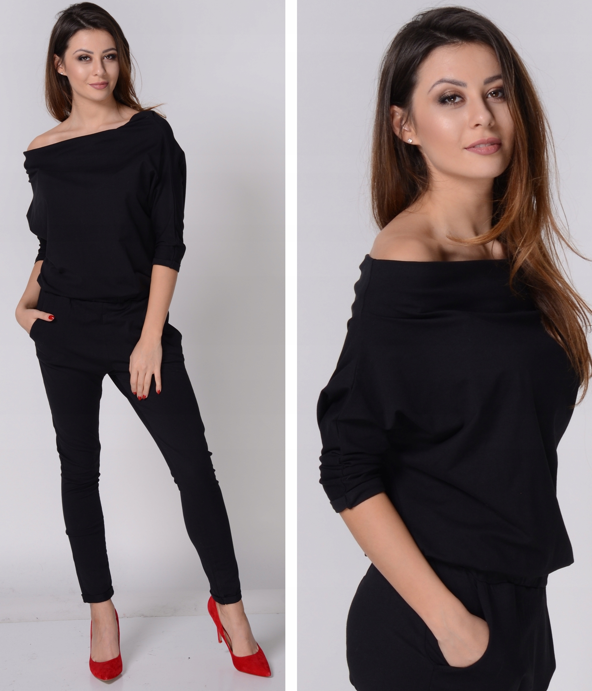 Komfortowy kobiecy kombinezon Czarny M/38 Zapięcie brak