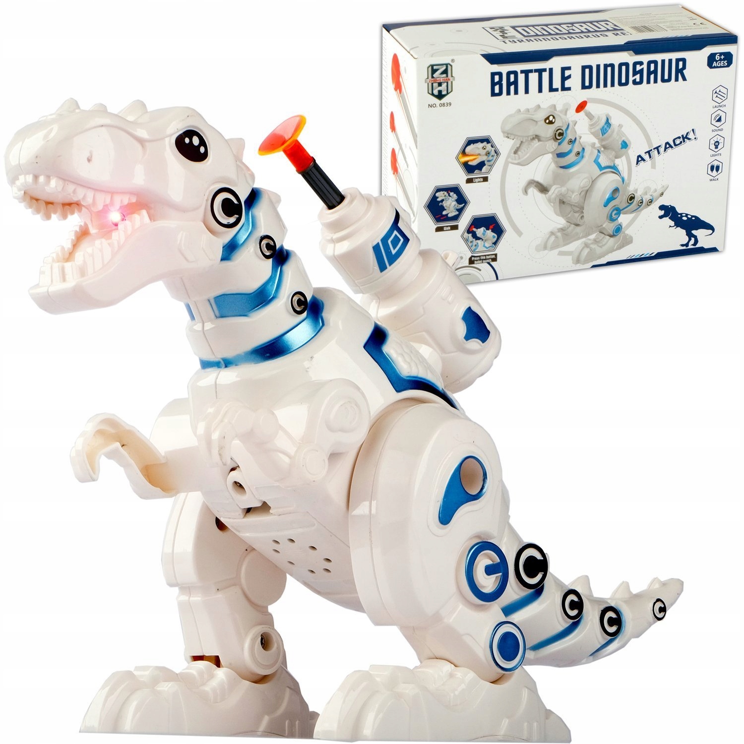 ROBOT DINOZAUR INTERAKTYWNY CHODZI STRZELA LED Wiek dziecka 3 lata +