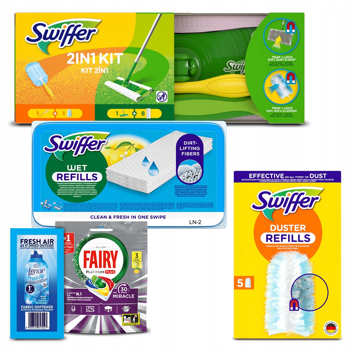 Swiffer: 2in1 Kit wkłady do miotełki x5 mokre chusteczki 24szt