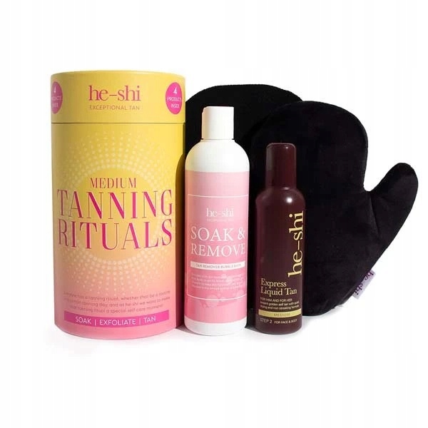 He-Shi express liquid tan remover +2 rukavice pro aplikaci peelingu sada