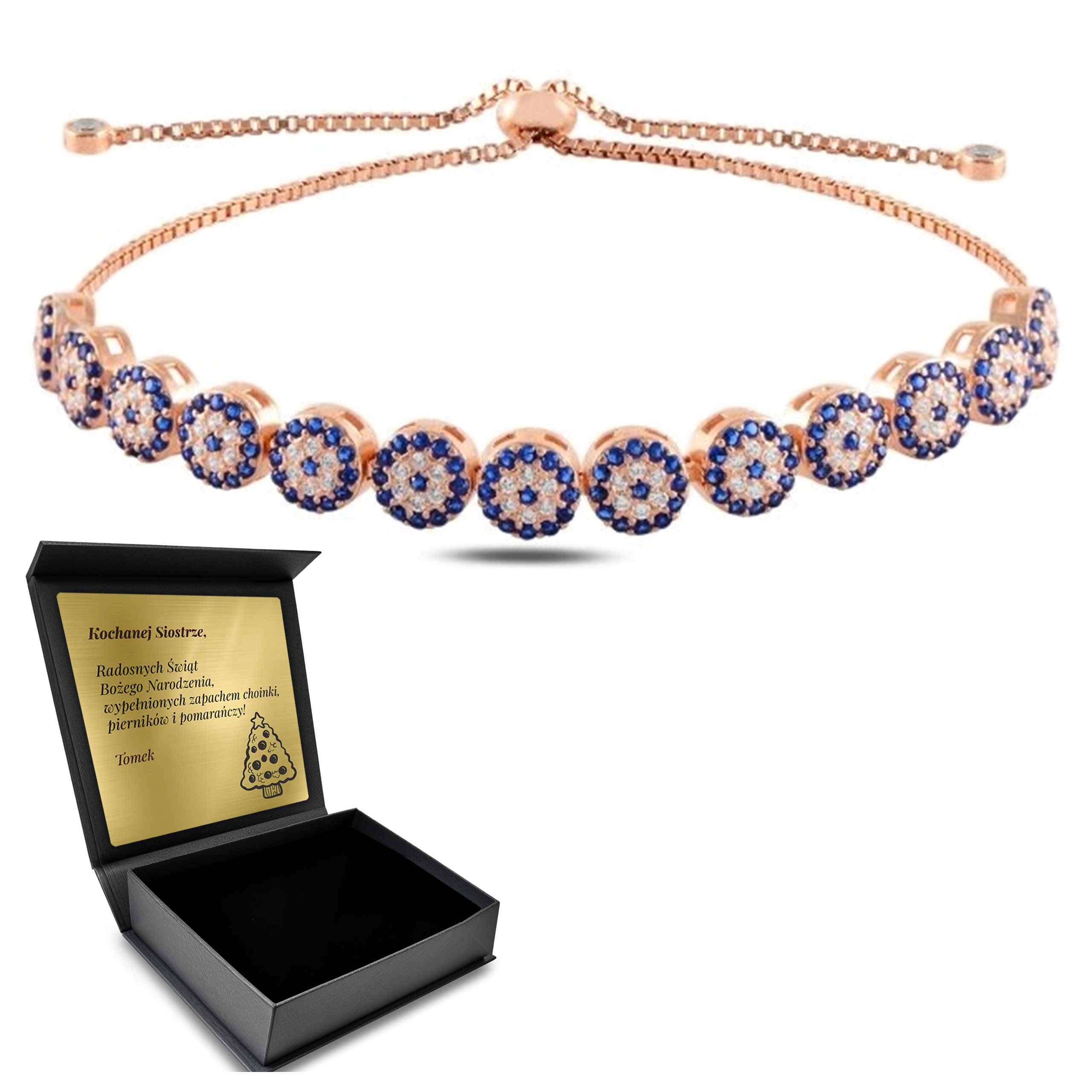 Stříbrný náramek Růžové zlato Oko proroka s zirkony Gravírování Bonus