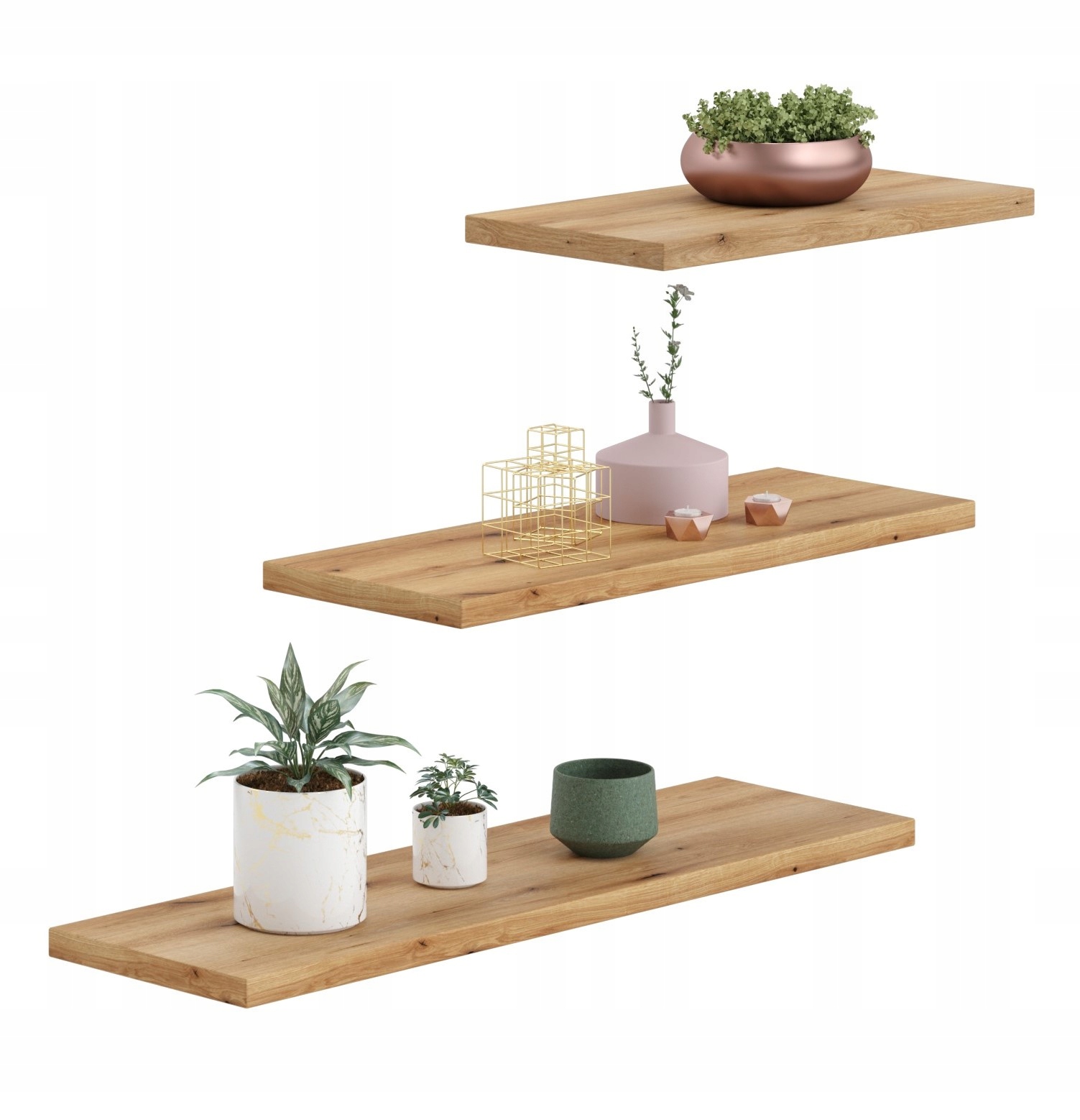 Półki ścienne - komplet 3 szt dąb craft zloty LEWIT