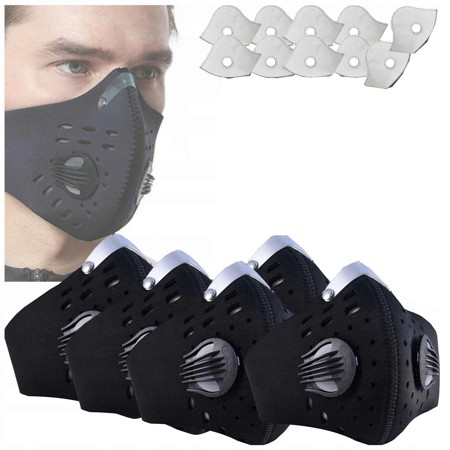 5X MASKA OCHRONNA ANTYSMOGOWA PRZECIWPYŁOWA WĘGLOWA WIELORAZOWA UNIWERSALNA