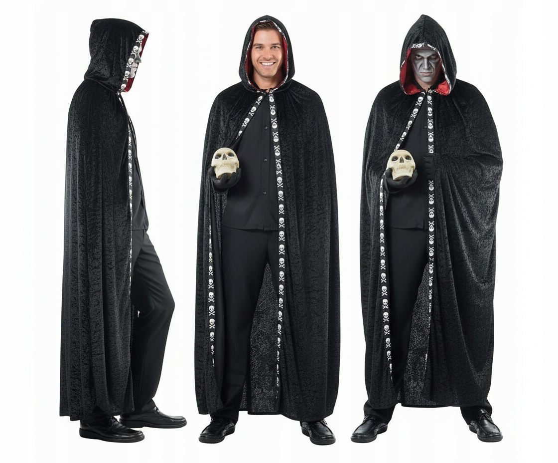 Plášť s kapucí pro dospělé Černý kostým Karneval L