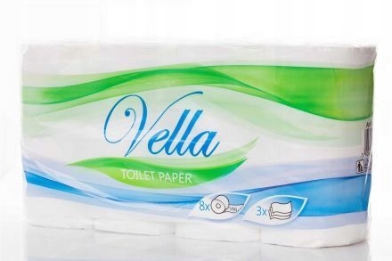 Papier toaletowy 3 warstwowy Vella 100 % biały x 8 EAN (GTIN) 5906095001074