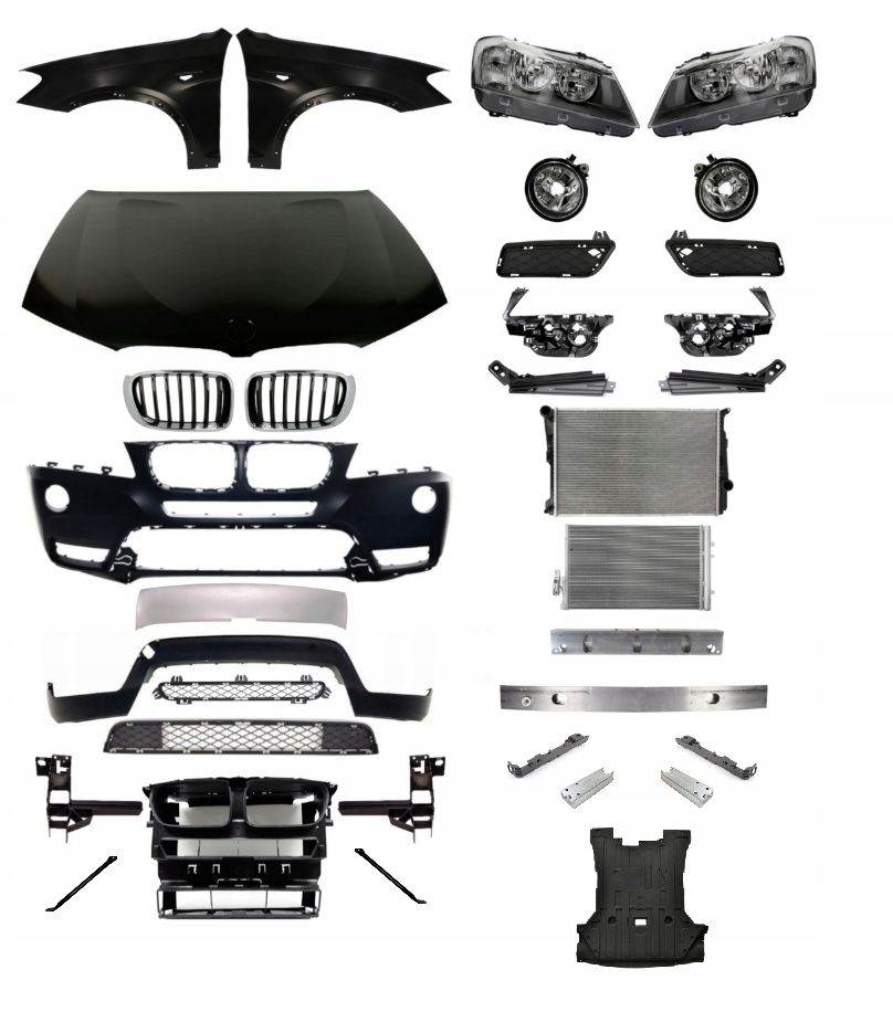 BMW X3 F25 2010-2014 ZESTAW CZĘŚCI ZDERZAK MASKA PAS LAMPY CHŁODNICE