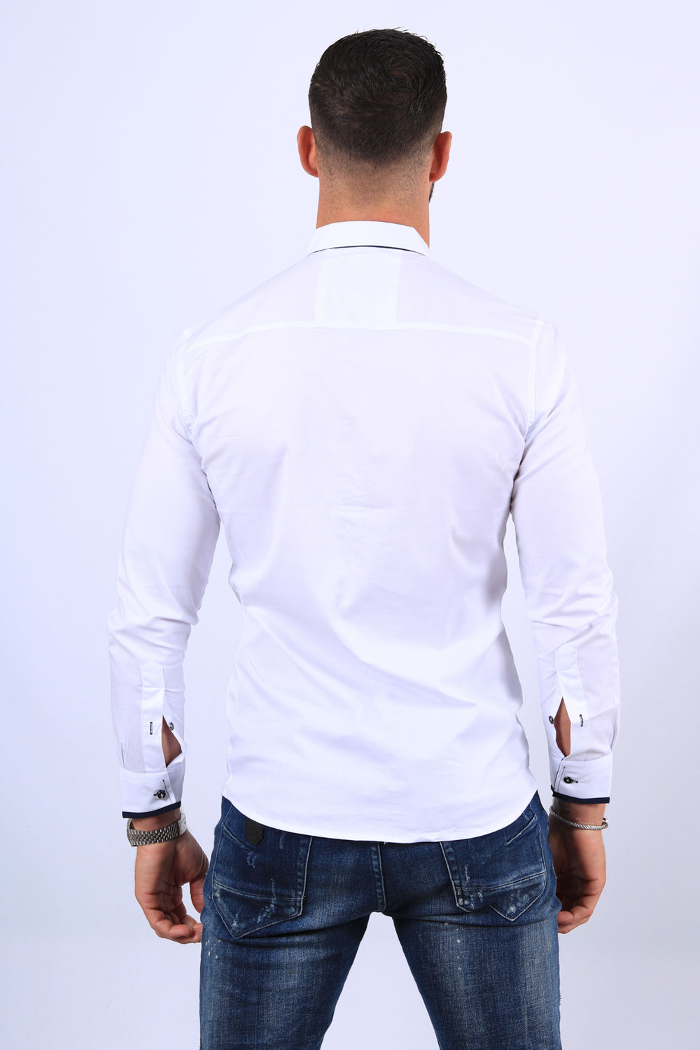 Koszula Męska Casual Elegant Kontrast Bawełniana Rozmiar L