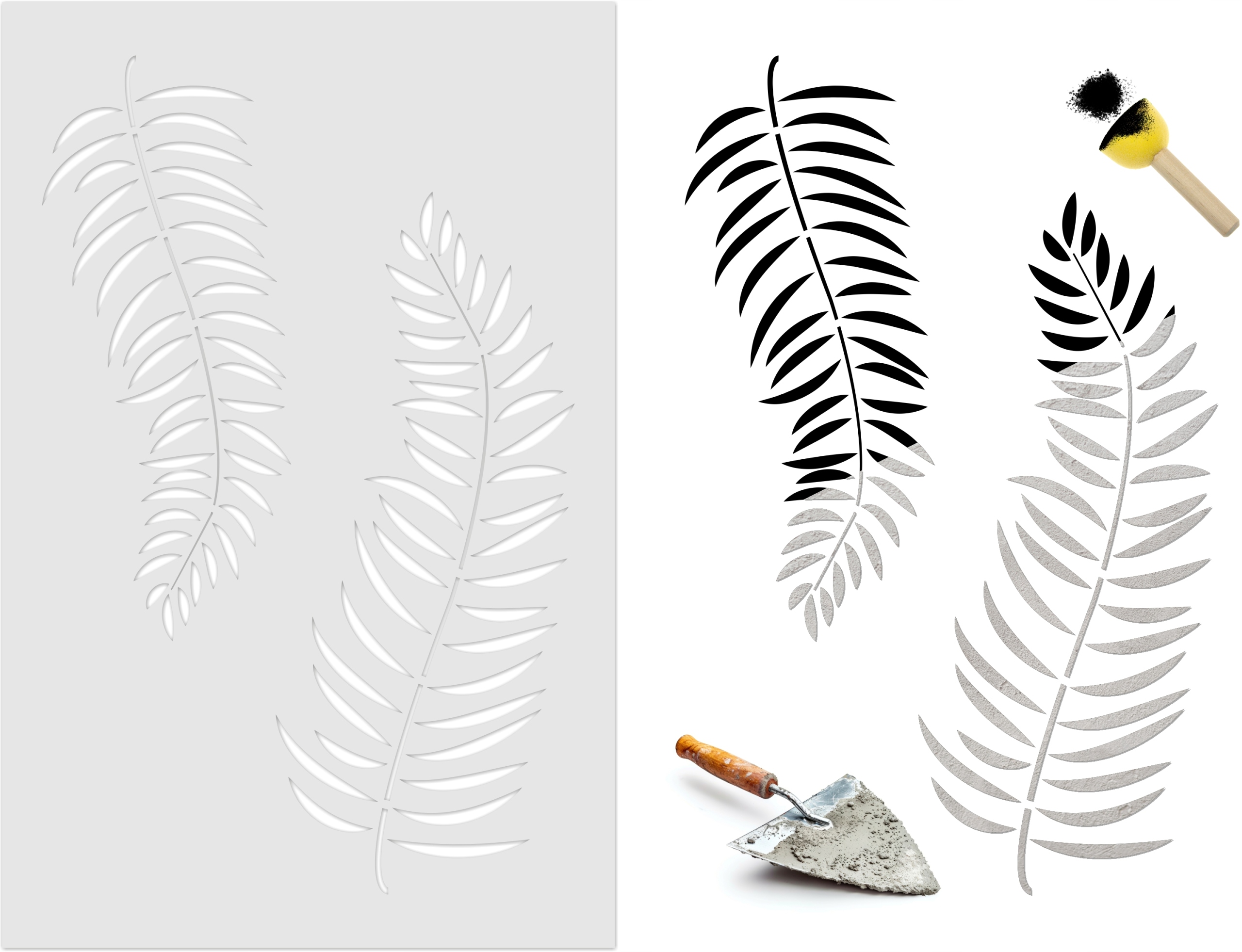Malířská šablona na omítku z betonu pro opakované použití Tropické listy XXL