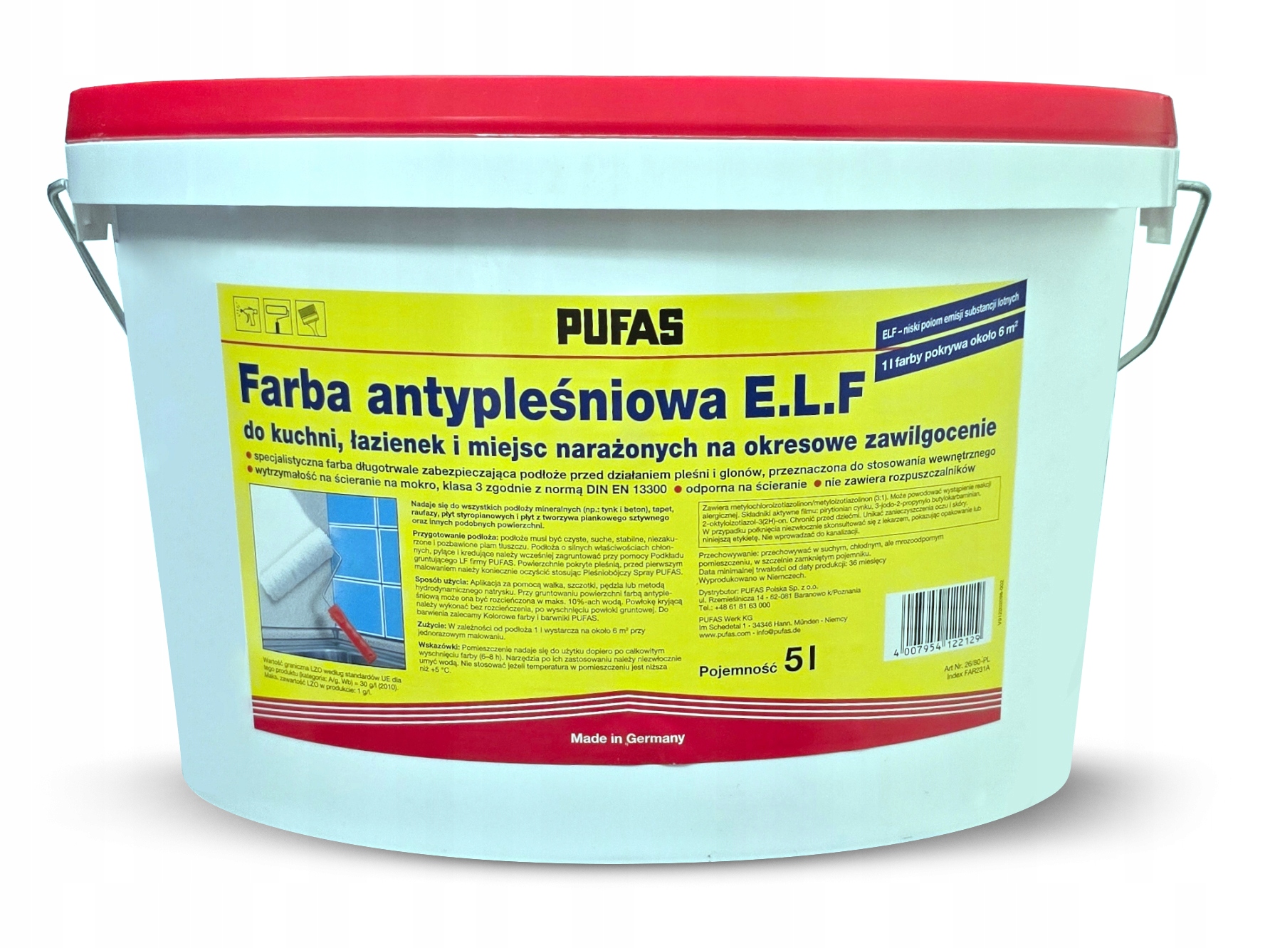 niemiecka Farba akrylowa Antypleśniowa Pufas 5L Biała mat na pleśń