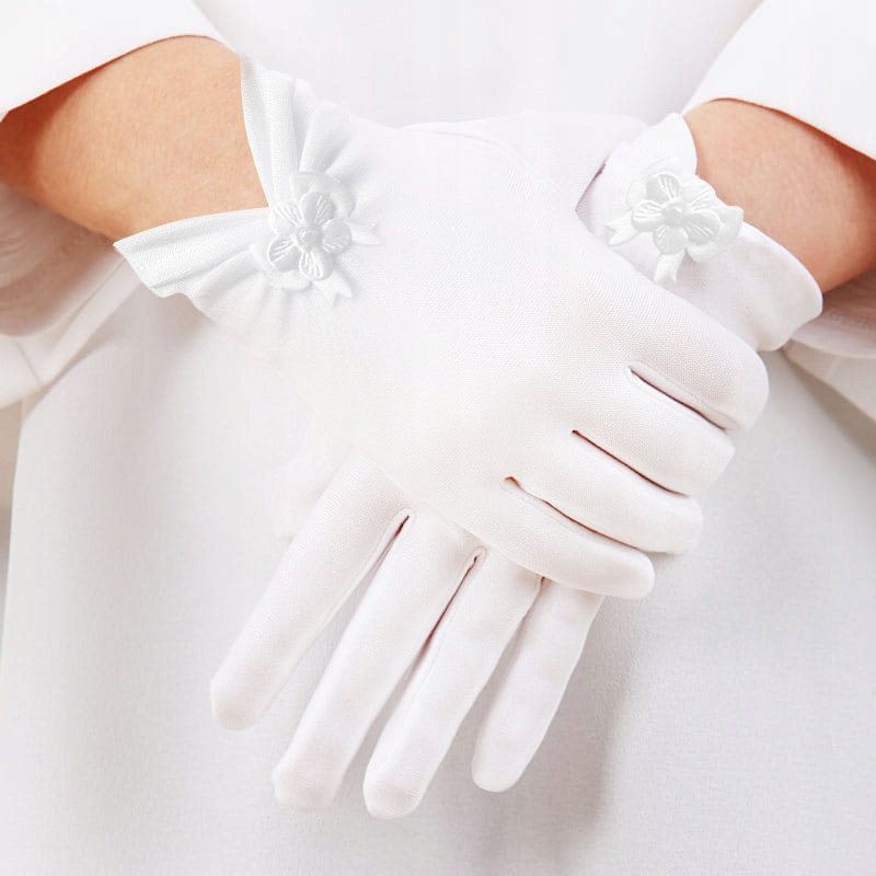 RĘKAWICZKI komunijne białe z kwiatkiem KOMUNIA Rodzaj pięciopalczaste