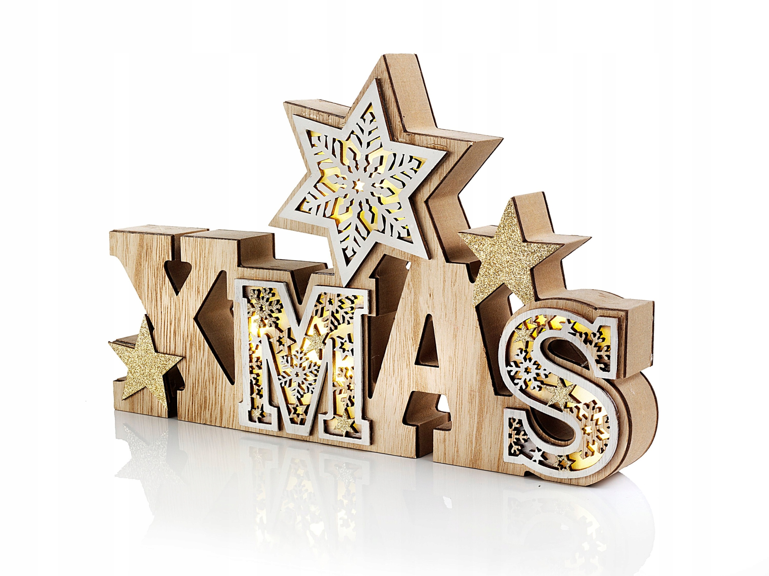 

Napis Led Xmas Wesołych Świąt Ozdoba Gwiazda Drewn