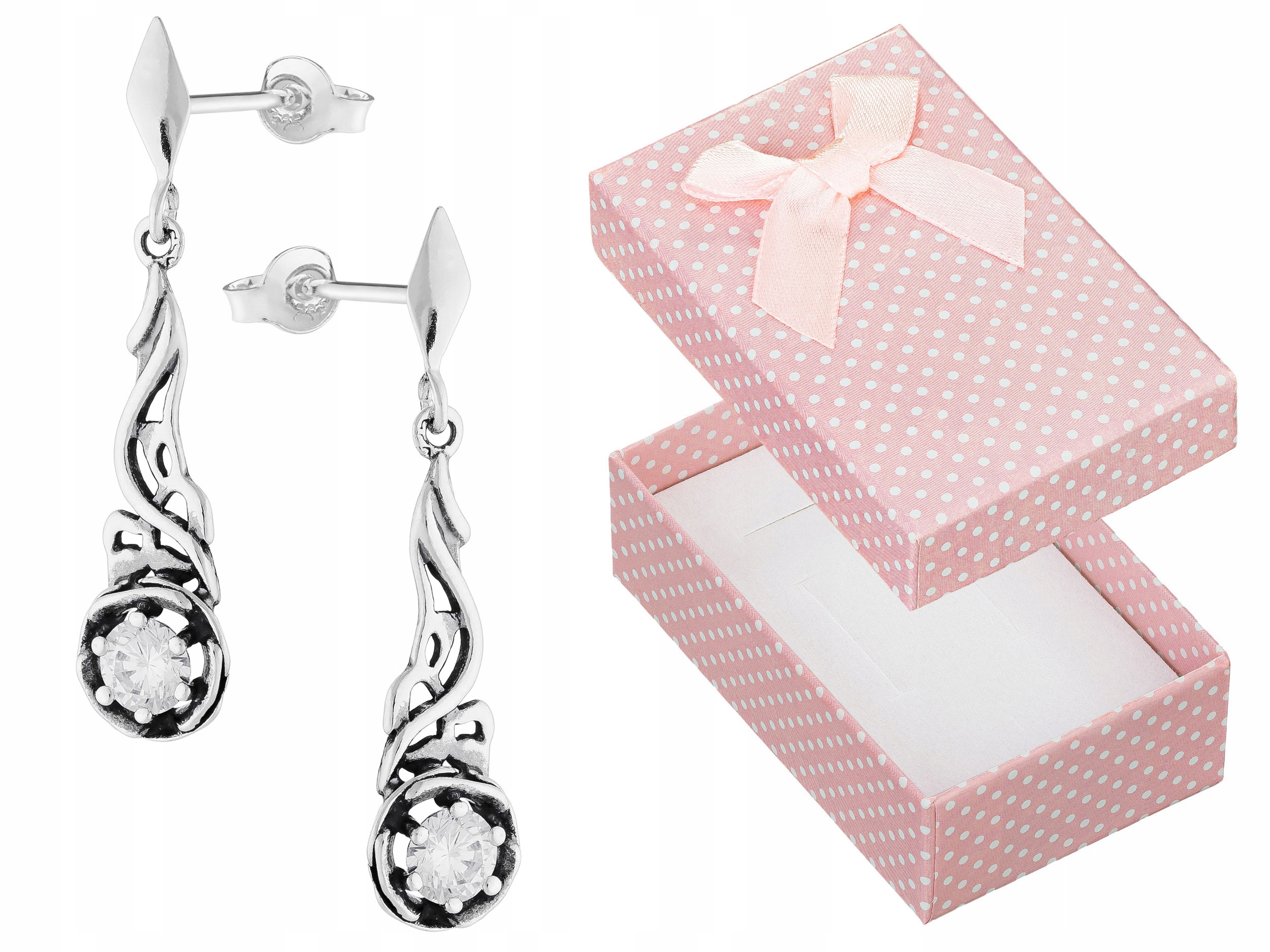 Stříbrné Náušnice Závěsné dlouhé s zirkony Dámské oxidované šroubky 925