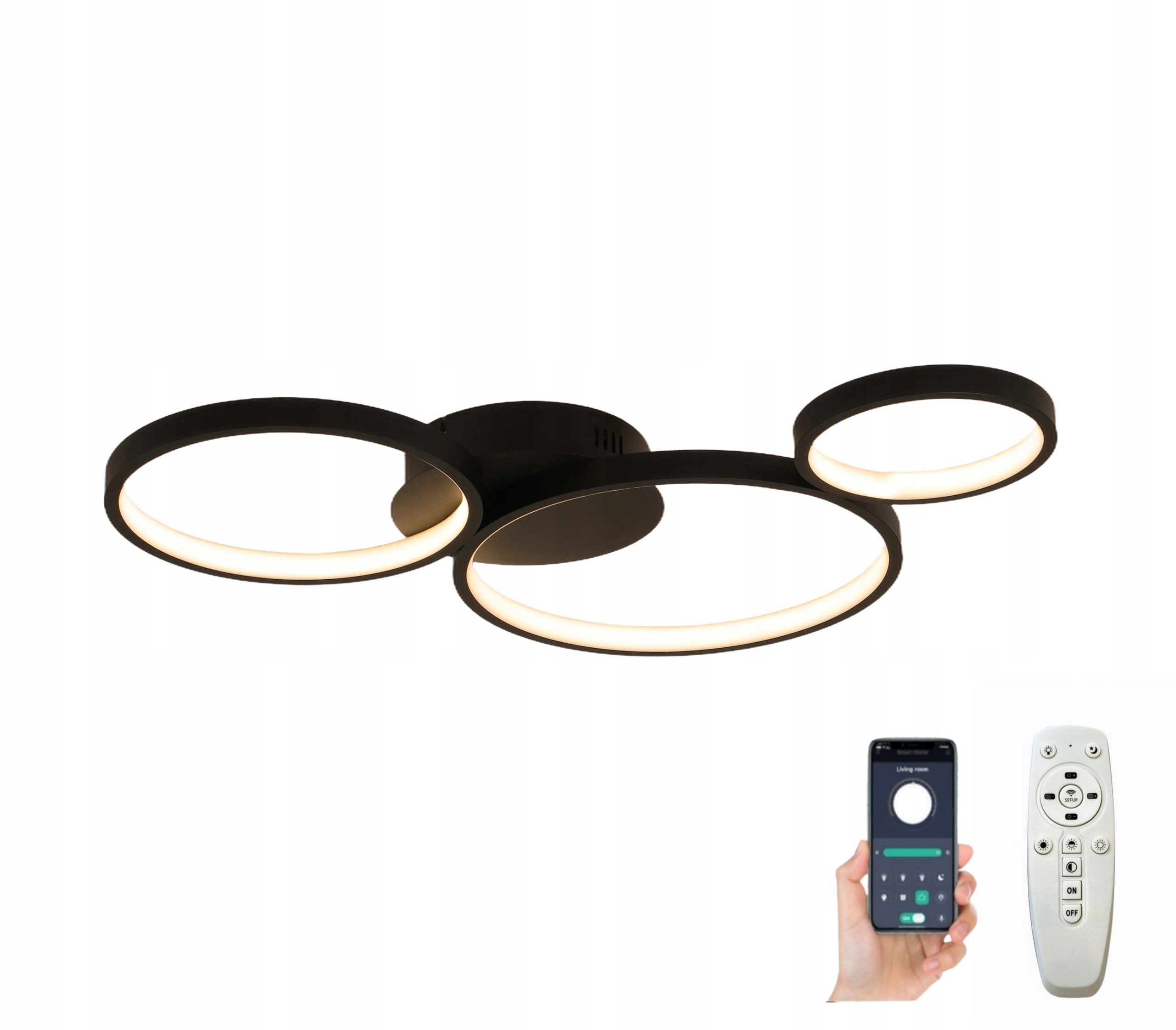 Lampa Stropní Stropní Svítidlo Ring Lustr Kruh Led Černé Kroužky Kruhy Dálkové Ovládání+app