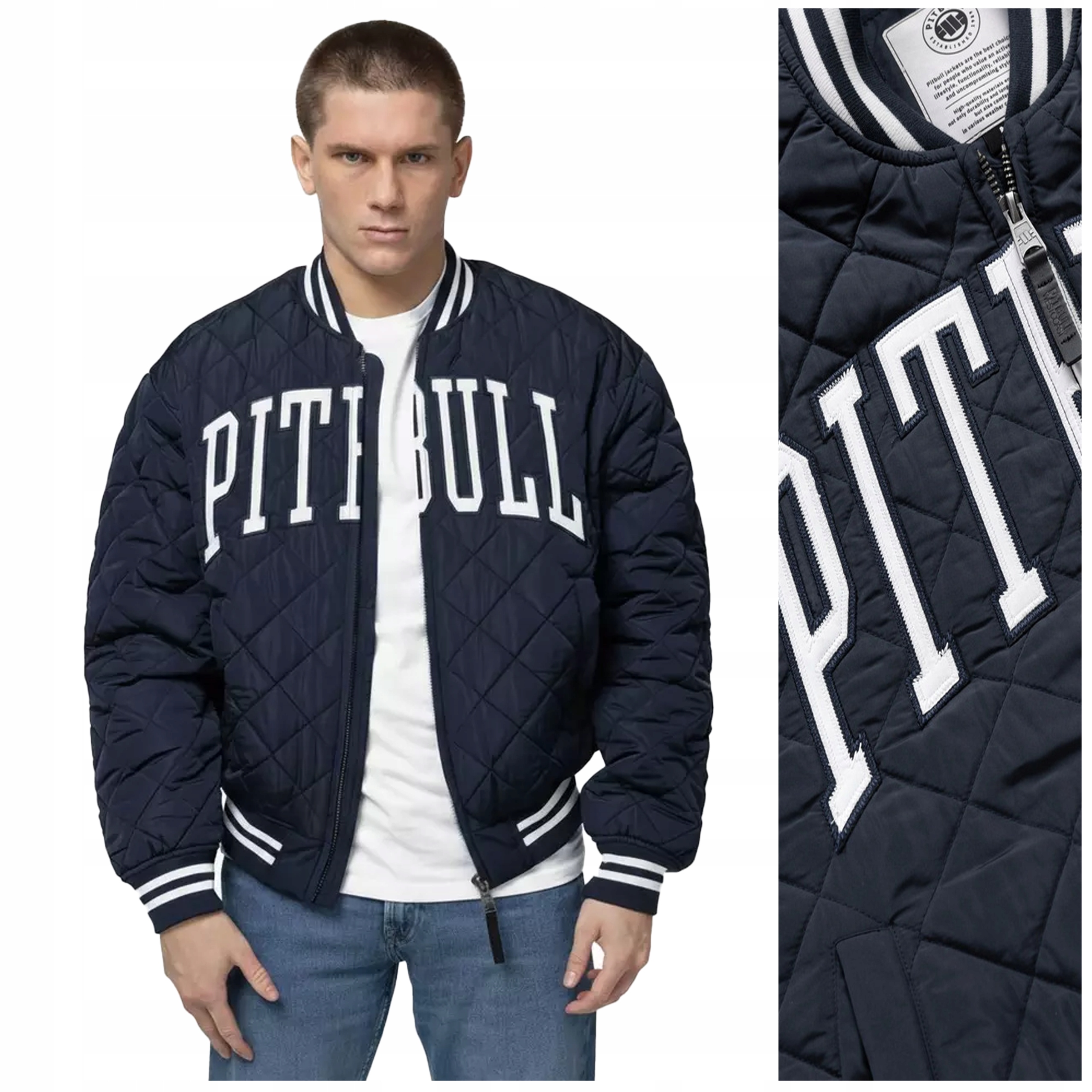 Prošívaná přechodová baseballová bunda Pit Bull „jupiter“ – vel. L námořnická modrá