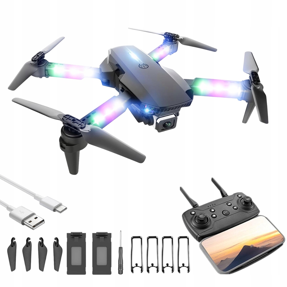 DRON PRO WiFi ETUI 2 KAMERY LED HD 2 AKUMULATORY 1800mAh ZESTAW PILOT