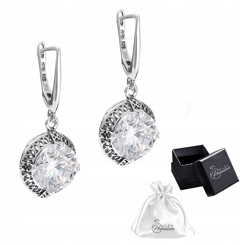 Stříbrné náušnice ryzost 925 Závěsné ažurové Náušnice se zirkonem