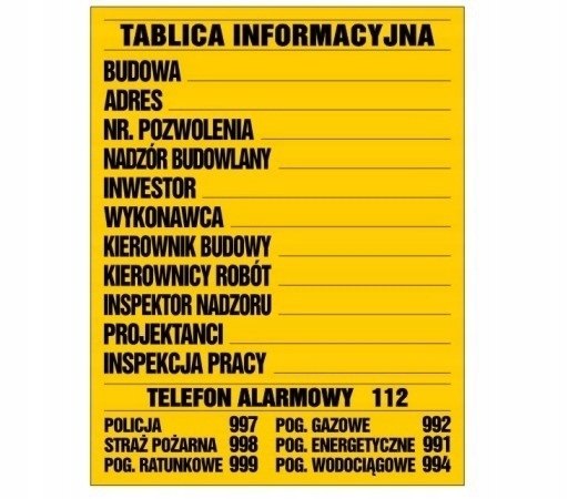 

Tablica Informacyjna, Budowlana,na Budowę, 70X90CM