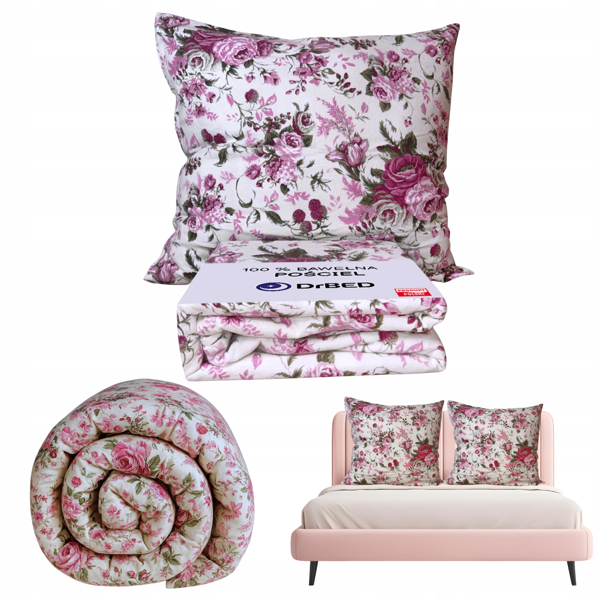 Pościel Flanelowa 160x200 Komplet Pościeli Flanela Grubsza Romantyczne Róże