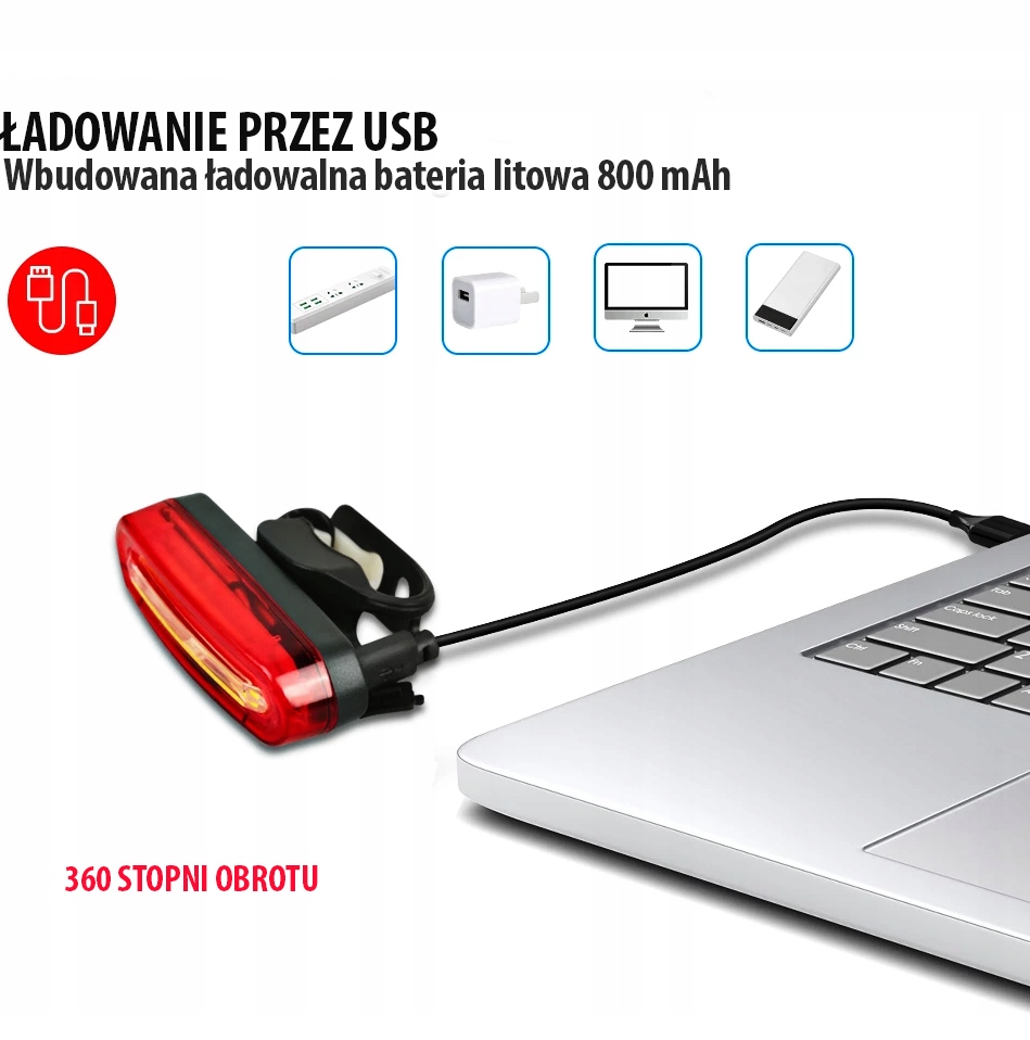 MOCNA LAMPKA ROWEROWA TYŁ TYLNA AKUMULATOROWA USB 120LM LED JASNE ŚWIATŁO Model 1620